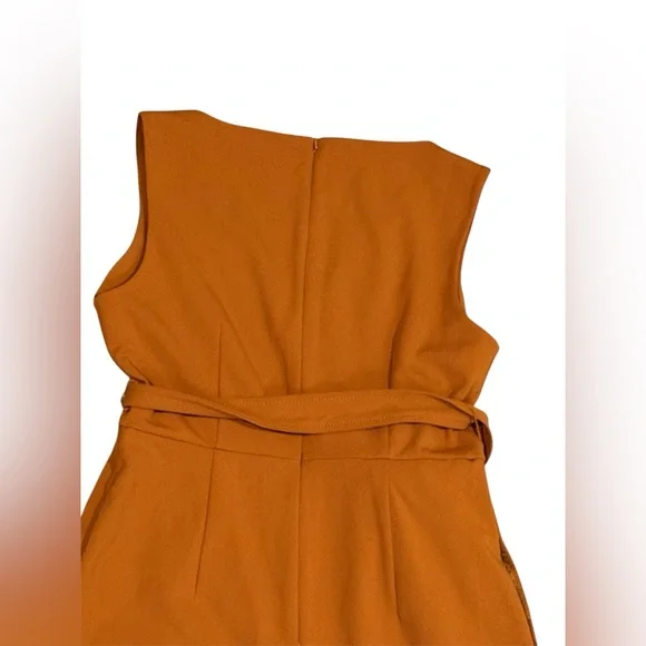 Calvin Klein Wide Crop Leg Jumpsuit V Neck Tie Belt SZ 12 Burnt Orange - Picture 4 of 10